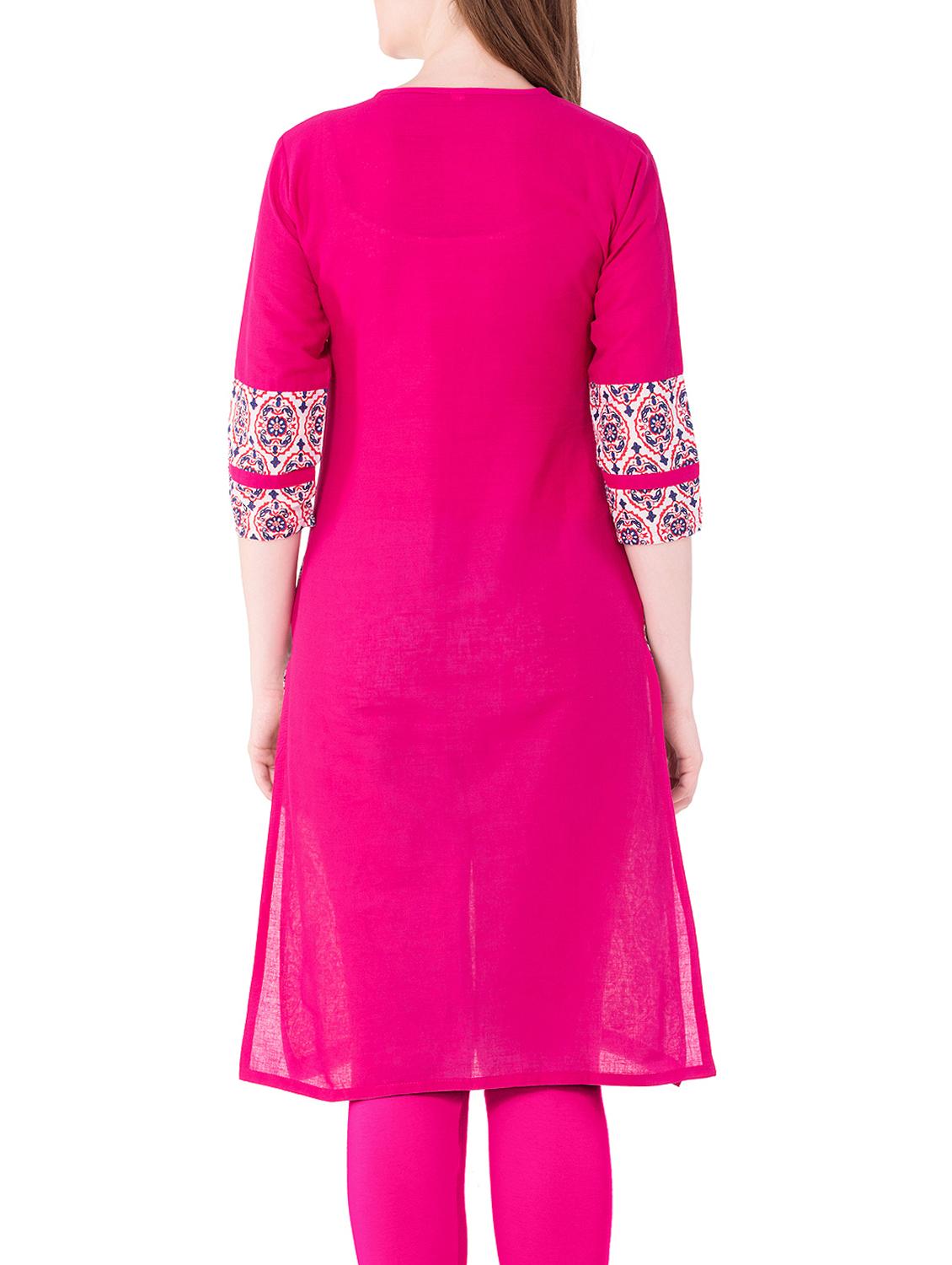 pink cotton a-line kurta - 15122378 - Zoom Image - 3