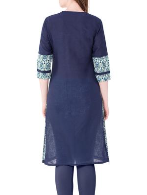 blue cotton a-line kurta - 15122379 - Standard Image - 3
