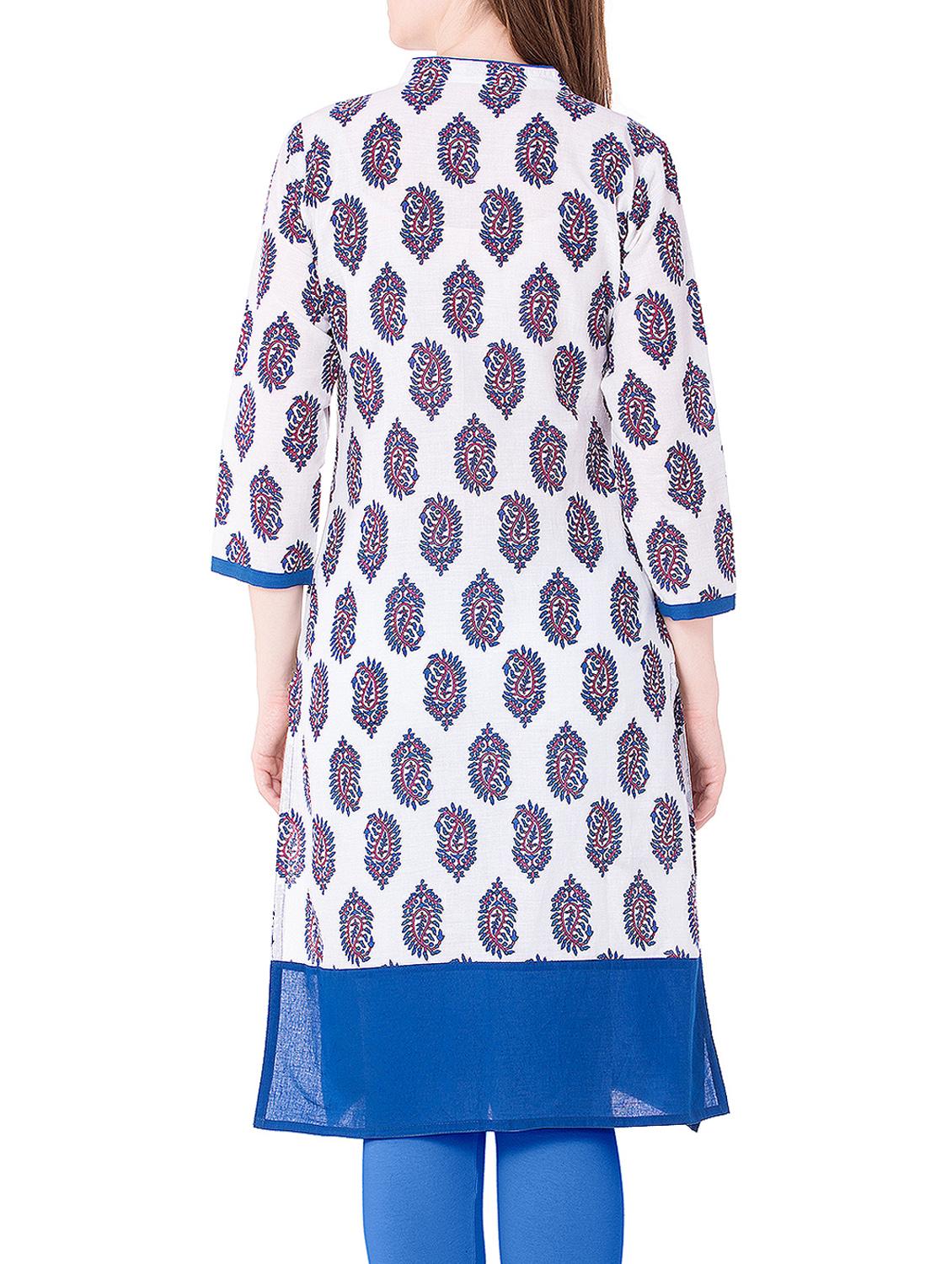 White cotton straight kurta - 15122380 - Zoom Image - 3