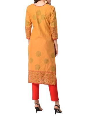 Orange cotton straight kurta - 15122536 - Standard Image - 3