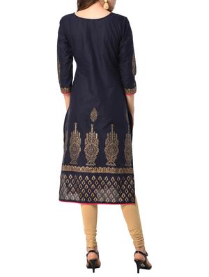 blue cotton straight kurta - 15122538 - Standard Image - 3