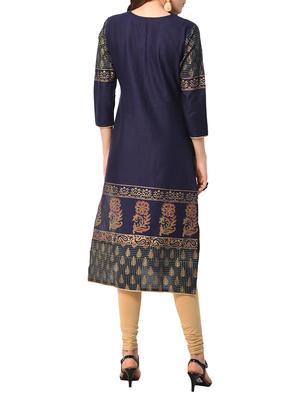 blue cotton straight kurta - 15122540 - Standard Image - 3