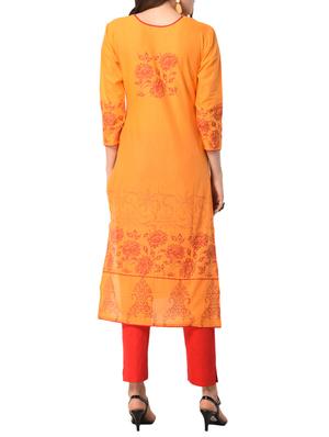 yellow cotton straight kurta - 15122542 - Standard Image - 3