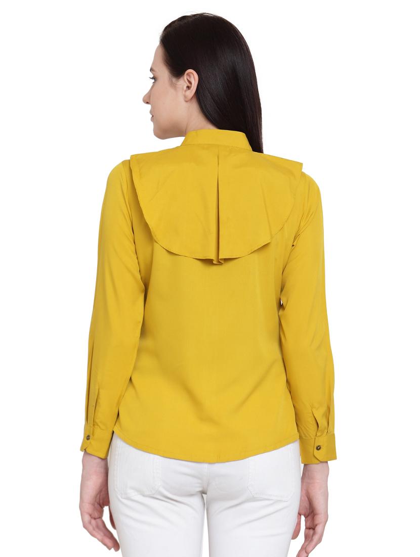 yellow solid crepe shirt - 15124114 - Zoom Image - 3
