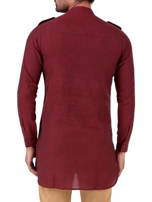 maroon khadi cotton kurta - 15125753 - Standard Image - 3