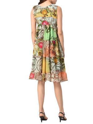 green printed flared dress - 15128307 - Standard Image - 3