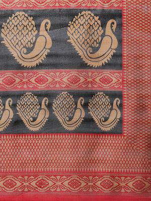black cotton printed saree with blouse - 15128619 - Standard Image - 3