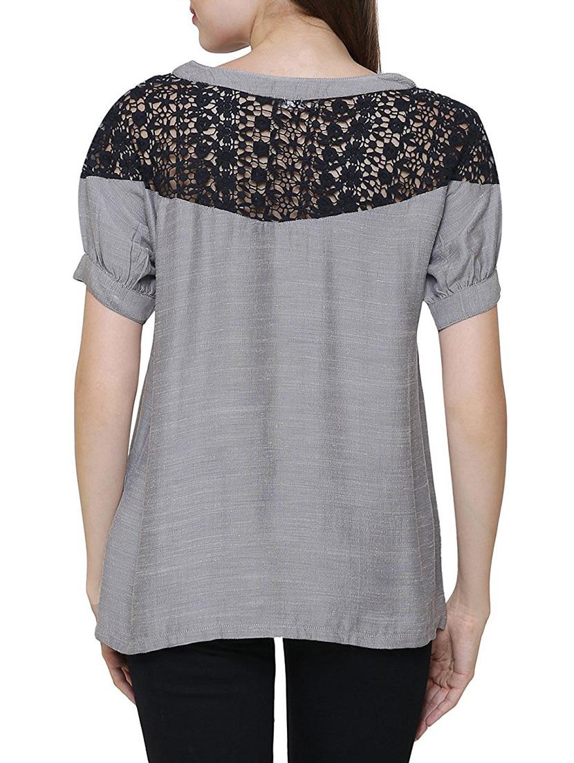 grey solid viscose top - 15128720 - Zoom Image - 3