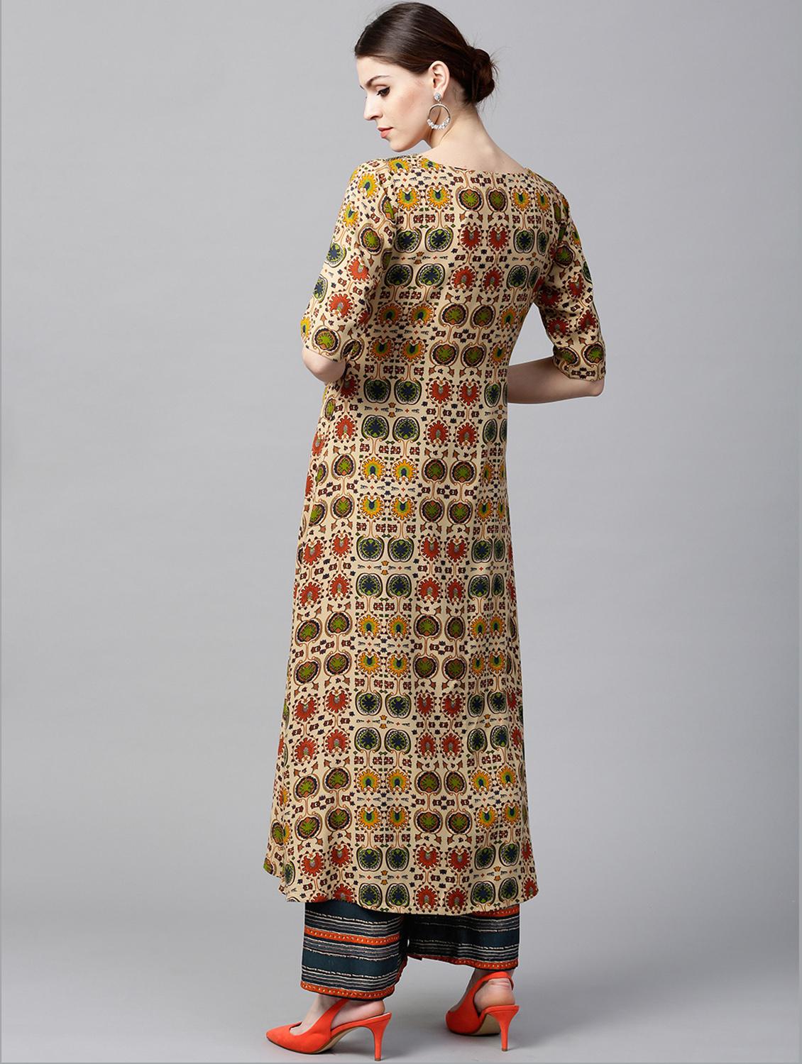 Rayon Printed Aline Kurta With Palazzo - 15129037 - Zoom Image - 3
