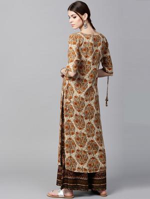Printed Straight Kurta With Rayon Palazzo - 15129039 - Standard Image - 3