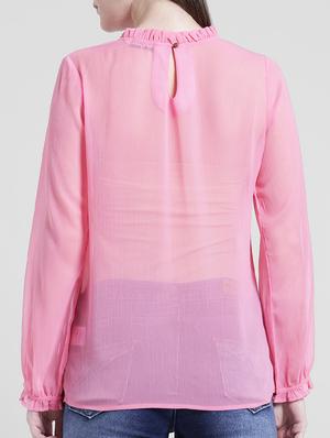 solid pink chiffon top - 15129374 - Standard Image - 3