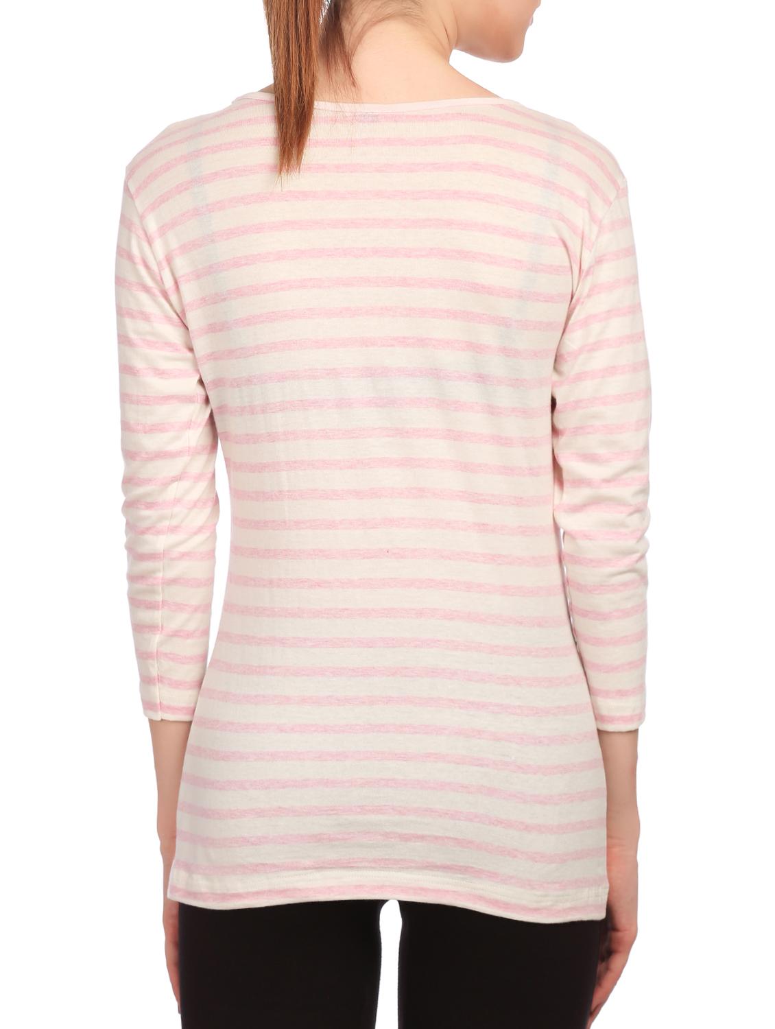 pink striped cotton henley tee - 15132443 - Zoom Image - 3
