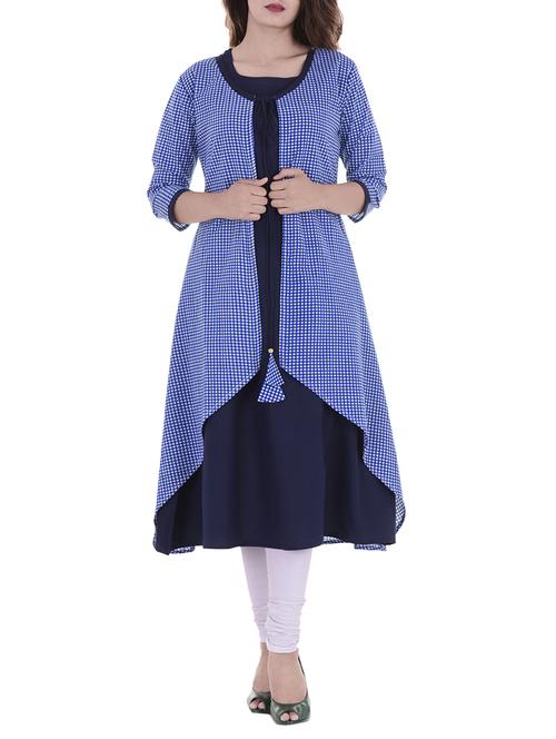 blue cotton layered kurta - 15132551 - Very Small Image - 1
