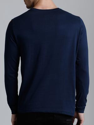 navy blue cotton chest print tshirt - 15136160 - Standard Image - 3