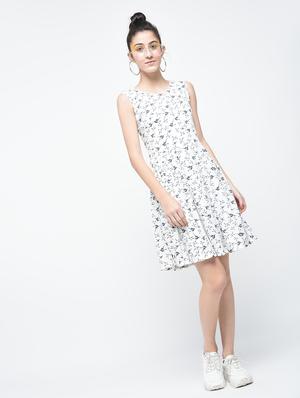 white printed crepe fit & flare dress - 15136250 - Standard Image - 3