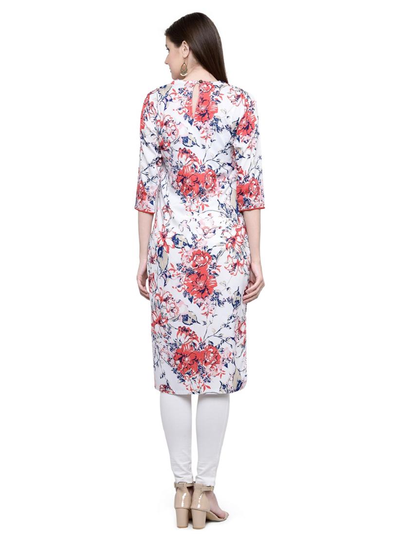 white crepe straight kurta - 15137054 - Zoom Image - 3