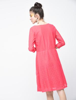 pink solid net fit & flare dress - 15137224 - Standard Image - 3