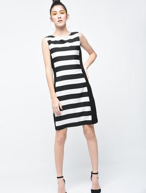 black striped crepe sheath dress - 15137227 - Standard Image - 3