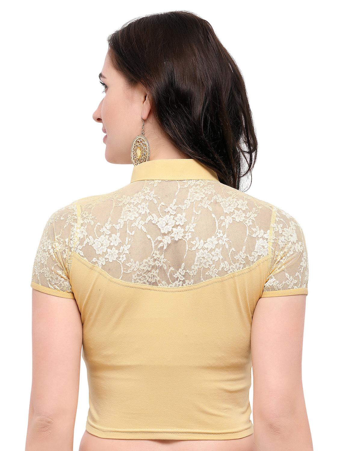 beige cotton solid blouse - 15138387 - Zoom Image - 3