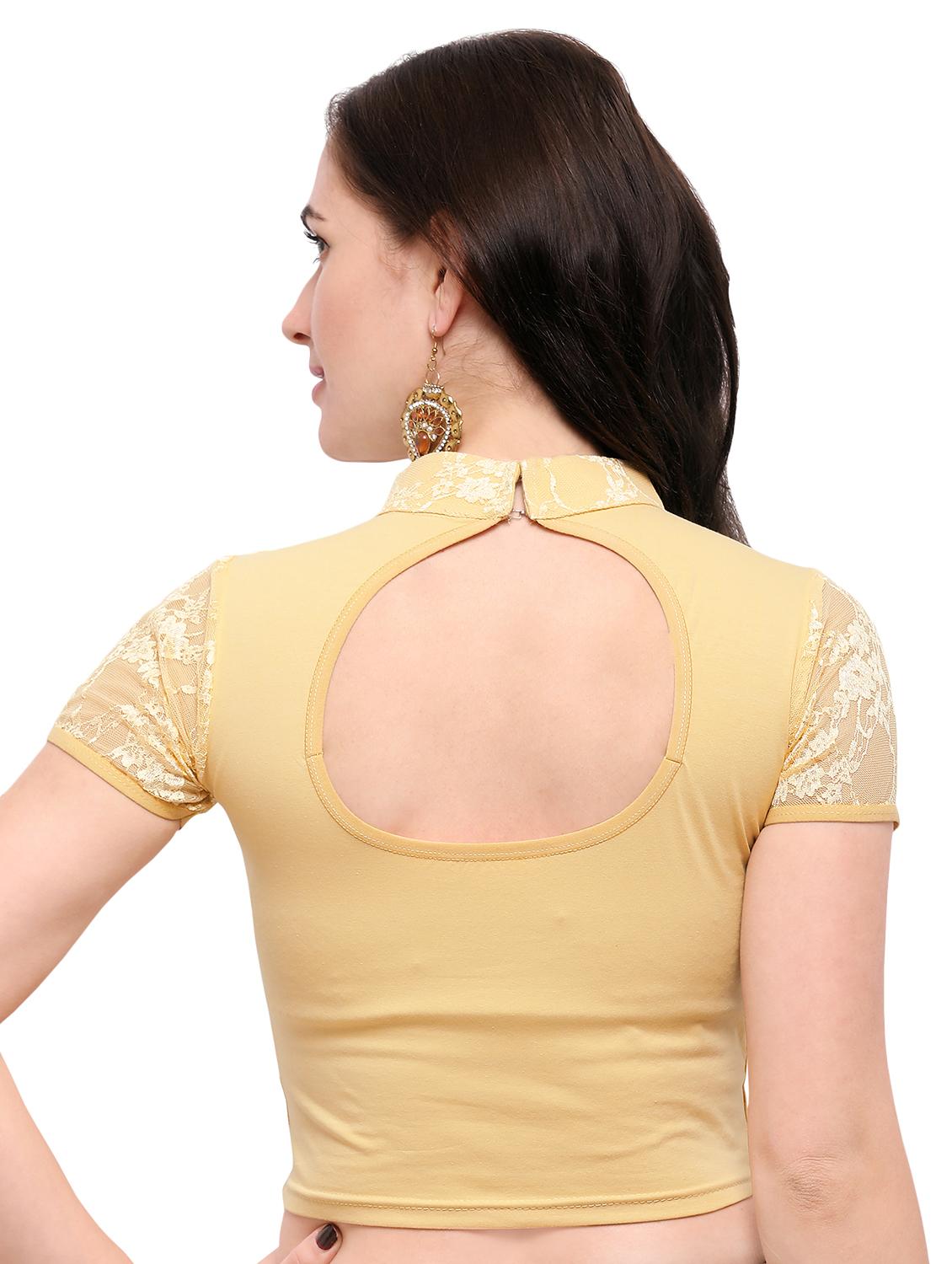net yoke solid stitched blouse - 15138400 - Zoom Image - 3