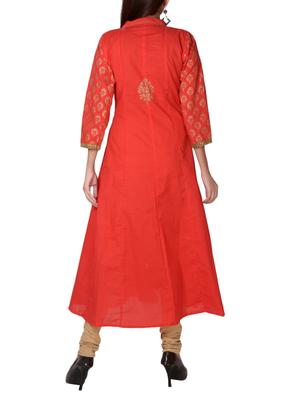 red cotton anarkali kurta - 15139369 - Standard Image - 3