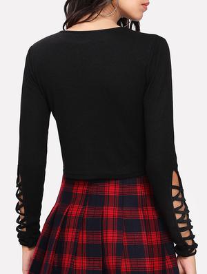 criss-cross sleeved crop top - 15143098 - Standard Image - 3