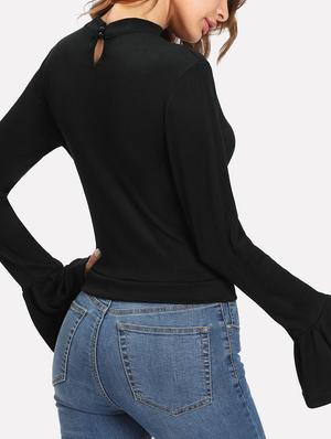 bell sleeved choker neck top - 15143100 - Standard Image - 3