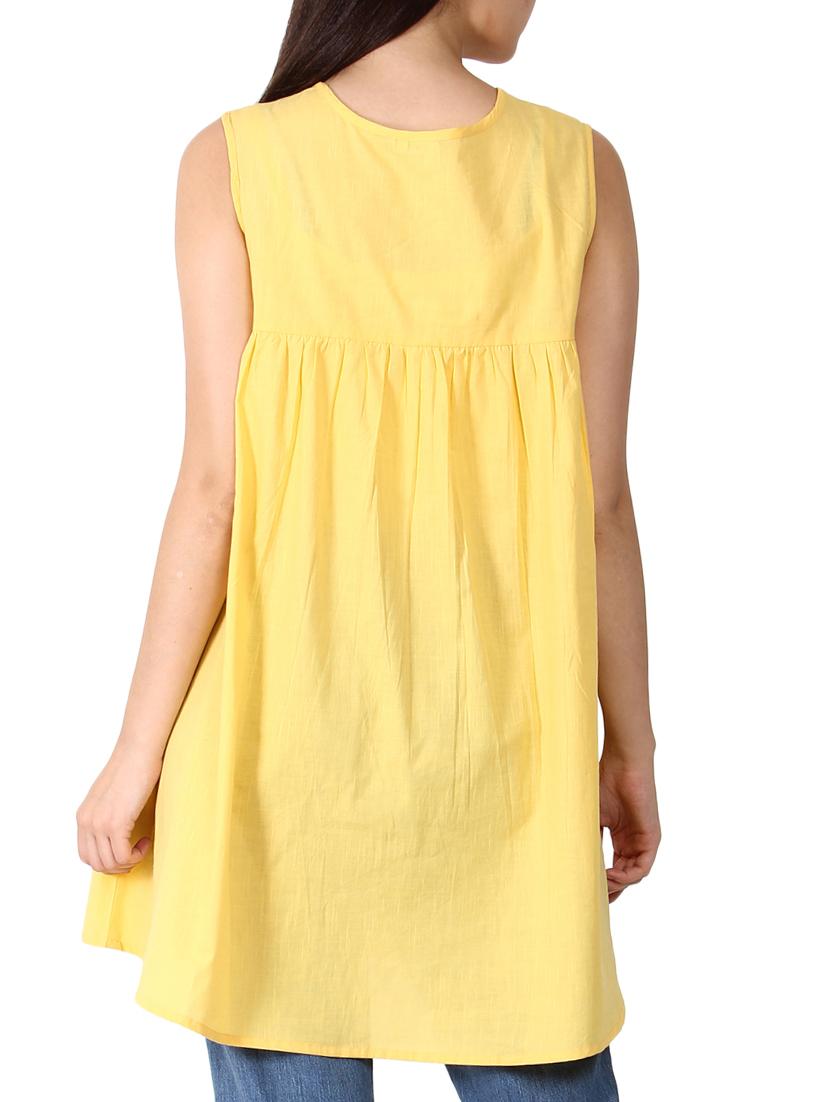 yellow cotton flared kurti - 15143813 - Zoom Image - 3
