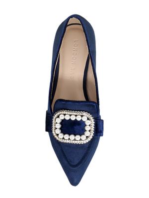 navy velvet slip on ballerina - 15144463 - Standard Image - 3