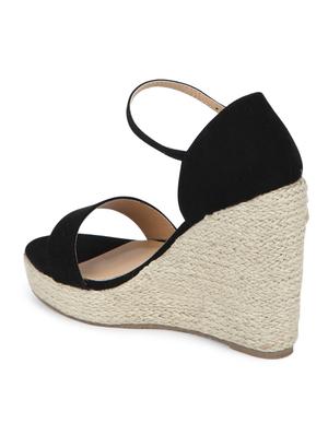 black micro embroidred ankle strap wedges - 15144755 - Standard Image - 3