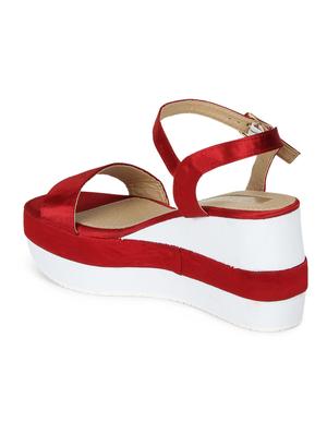 Red and White Ankle Strap Wedges - 15144764 - Standard Image - 3