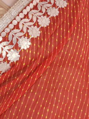 gota patti border leheriya saree with blouse - 15147763 - Standard Image - 3
