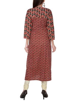red cotton straight kurta - 15148220 - Standard Image - 3