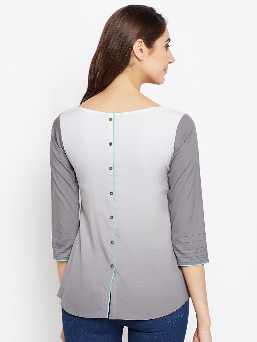 grey crepe aline kurti - 15151253 - Zoom Image - 3