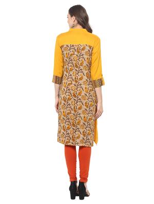 mustard rayon straight kurta - 15152262 - Standard Image - 3