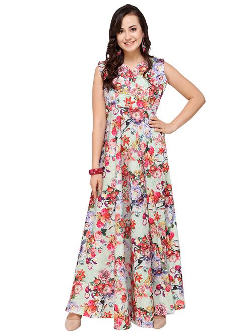 Grey crepe semi-stitched flared gown - 15153116 - Very Small Image - 1