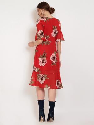 Bell sleeved ruffled hem dress - 15155785 - Standard Image - 3