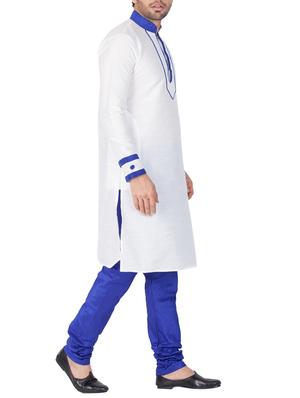 white and blue silk blend kurta pyjama set - 15158920 - Standard Image - 3