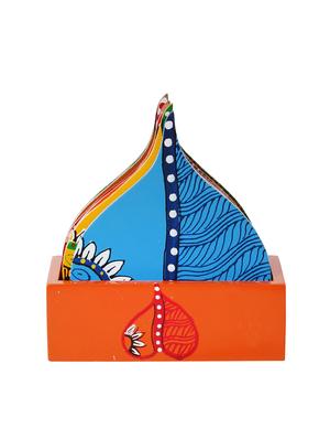 Hand Painted Peepal Leaf Wooden Coasters Set of Six - 15159770 - Standard Image - 6