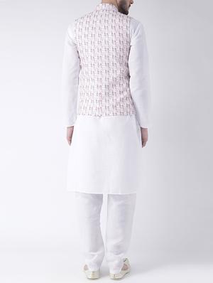 white cotton kurta pyjama set with Nehru jacket - 15162267 - Standard Image - 3