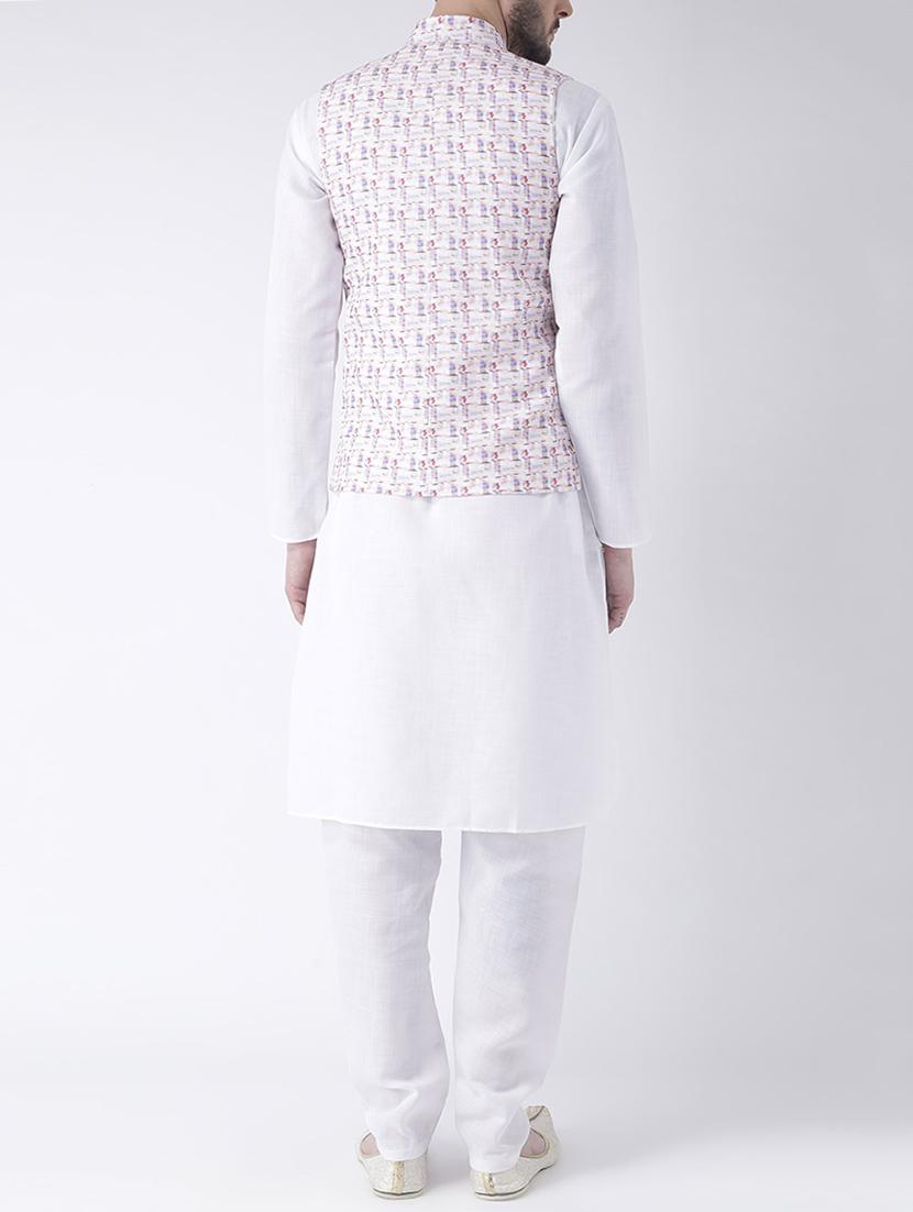 white cotton kurta pyjama set with Nehru jacket - 15162267 - Zoom Image - 3