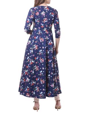 blue cotton flared kurta - 15162590 - Standard Image - 3