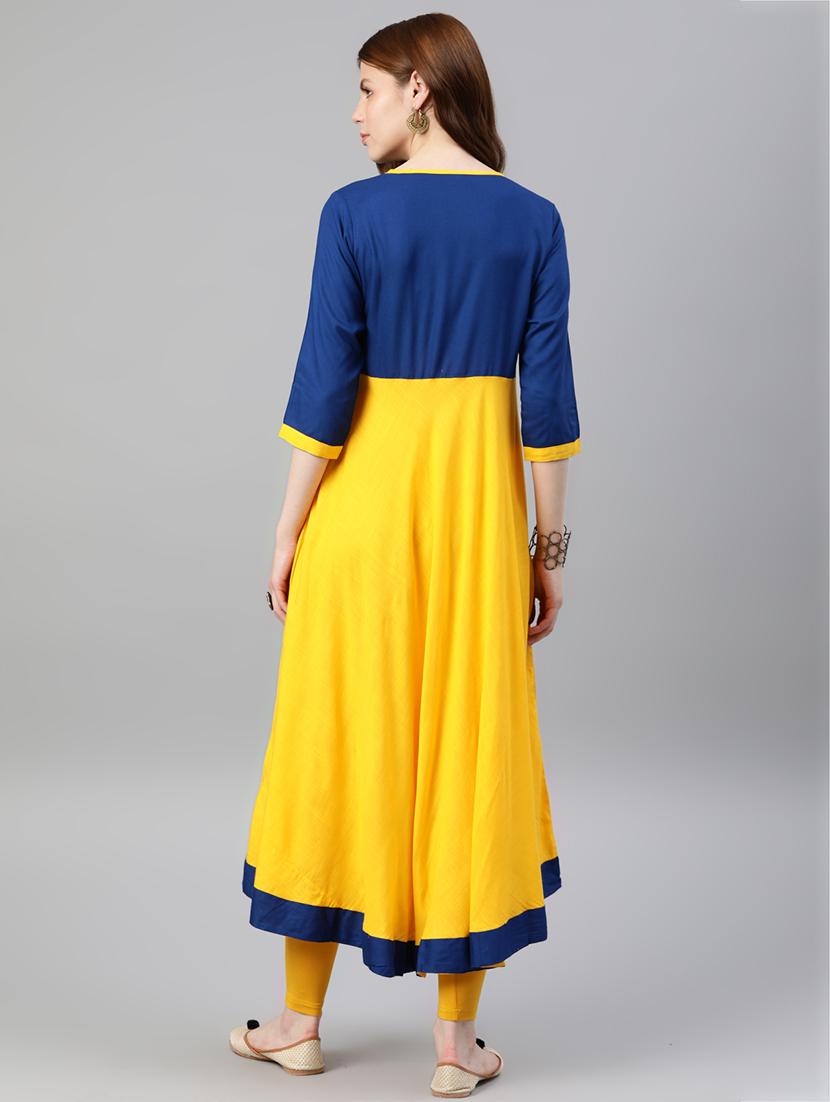 blue viscose flared kurta - 15162593 - Zoom Image - 3