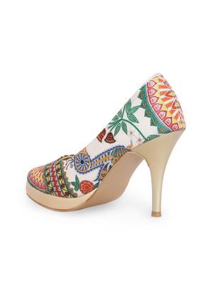 white fabric slip on pumps - 15163650 - Standard Image - 3