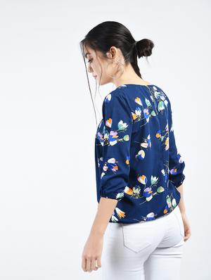 pleated neck floral blouson top - 15165103 - Standard Image - 3