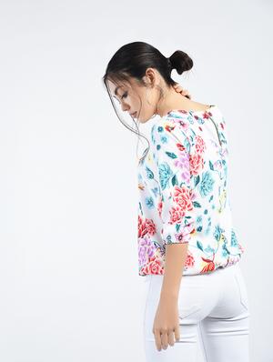 Floral pleated blouson top - 15165105 - Standard Image - 3