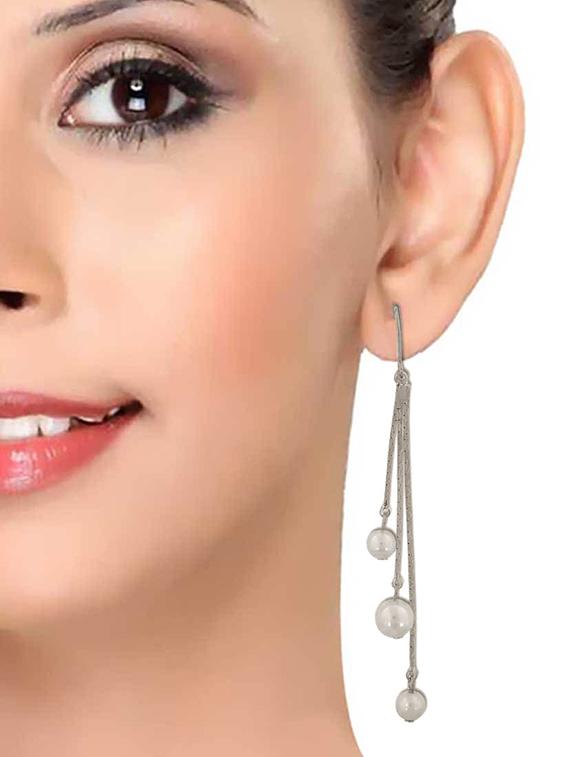 Silver Tone Drop Earrings - 15166835 - Zoom Image - 3