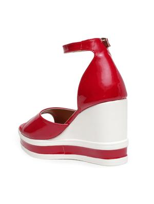 maroon ankle strap wedge - 15168169 - Standard Image - 3