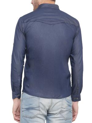 navy blue cotton casual shirt - 15168219 - Standard Image - 3