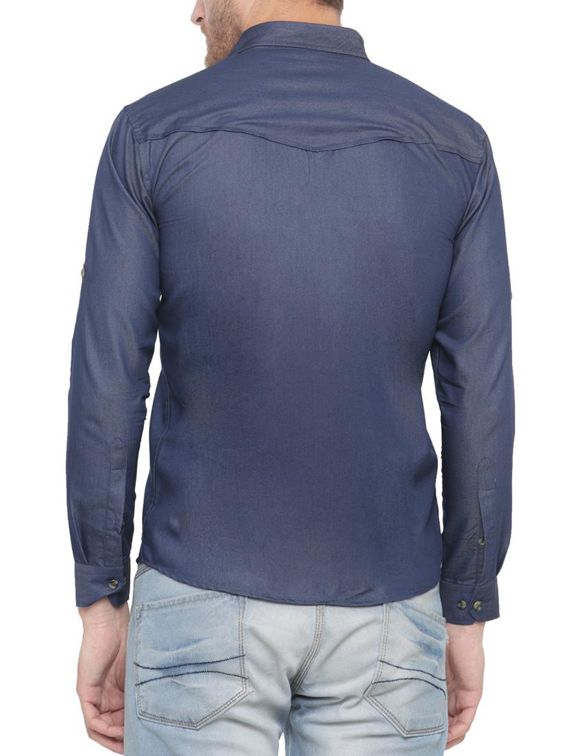 navy blue cotton casual shirt - 15168219 - Zoom Image - 3